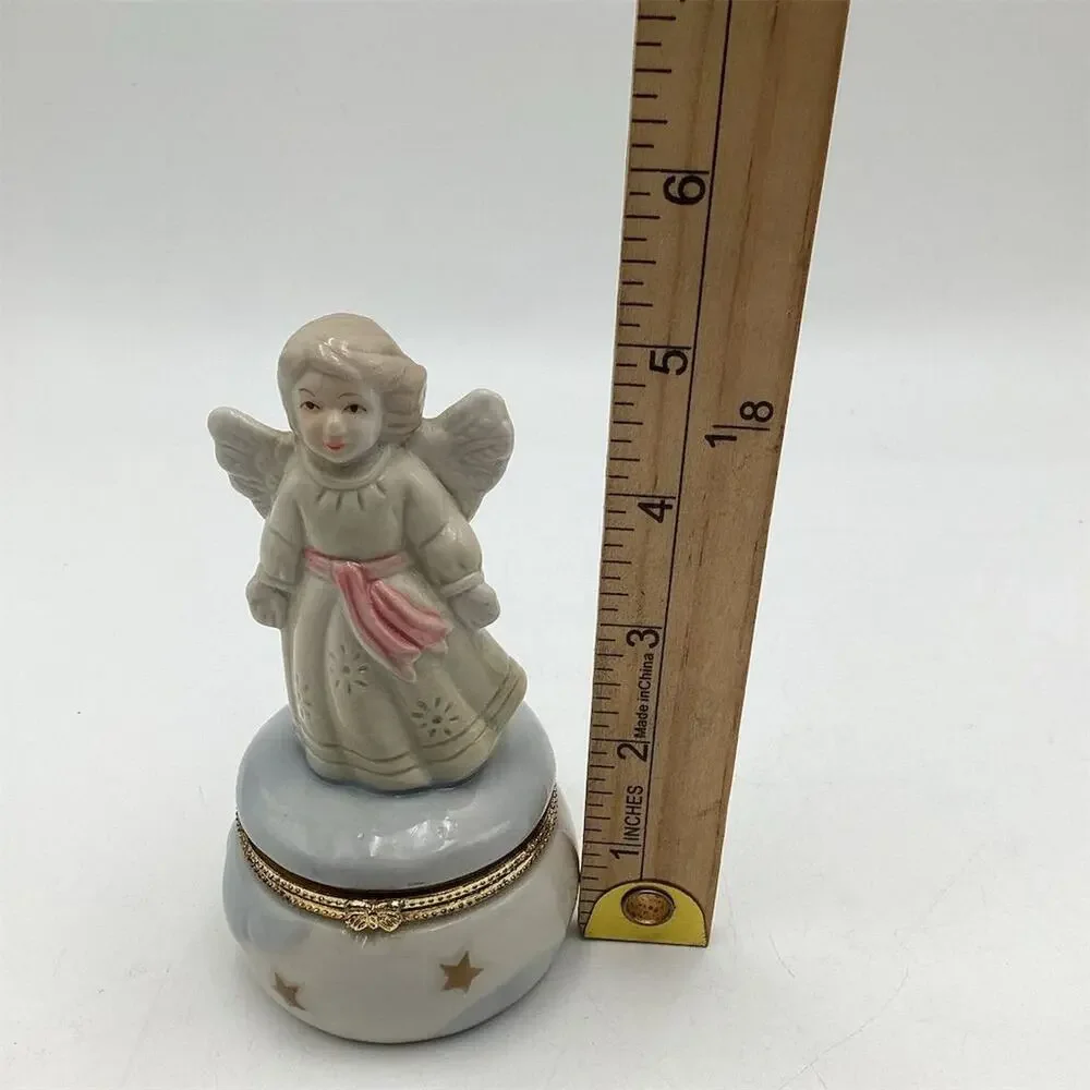 Vintage Porcelain Angel Trinket Box Red & Gold Classic‎ Decor